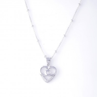 92.5 Sterling Silver Heart-in Pendant With Chain for Girl's
